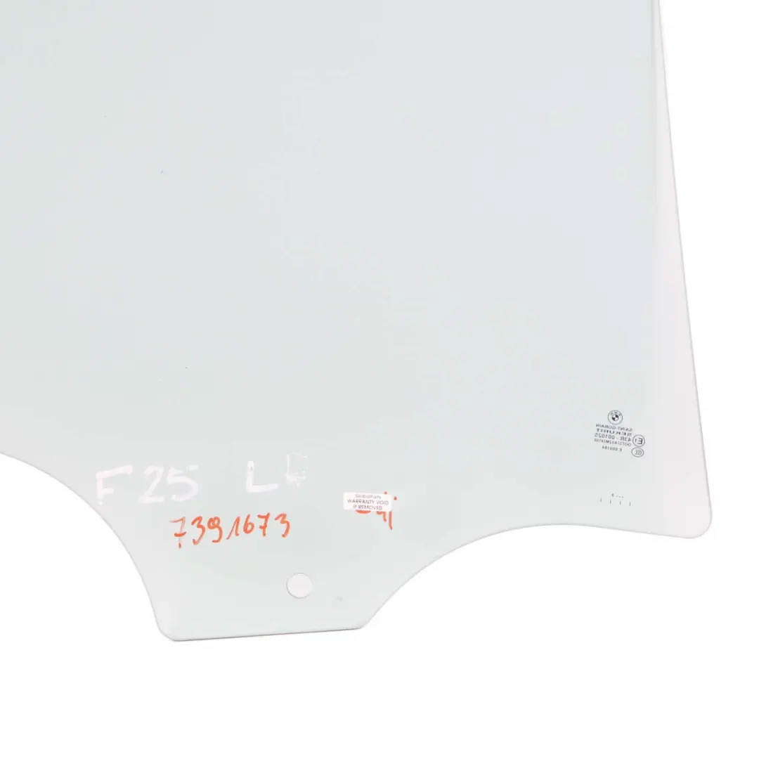 Ventana Lateral Verde Puerta Trasera Izquierda AS2 para BMW X3 F25 con número de pieza 7391673 BMW X3 F25 Ventana Lateral Verde Puerta Trasera Izquierda AS2 - SKU 7391673 - Número de pieza 7391673