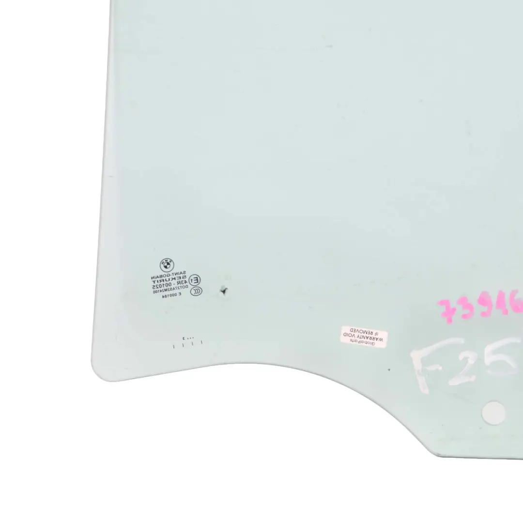 BMW X3 F25 Side Window Green Door Rear Right O/S AS2 - SKU 7391674 - Part number 7391674