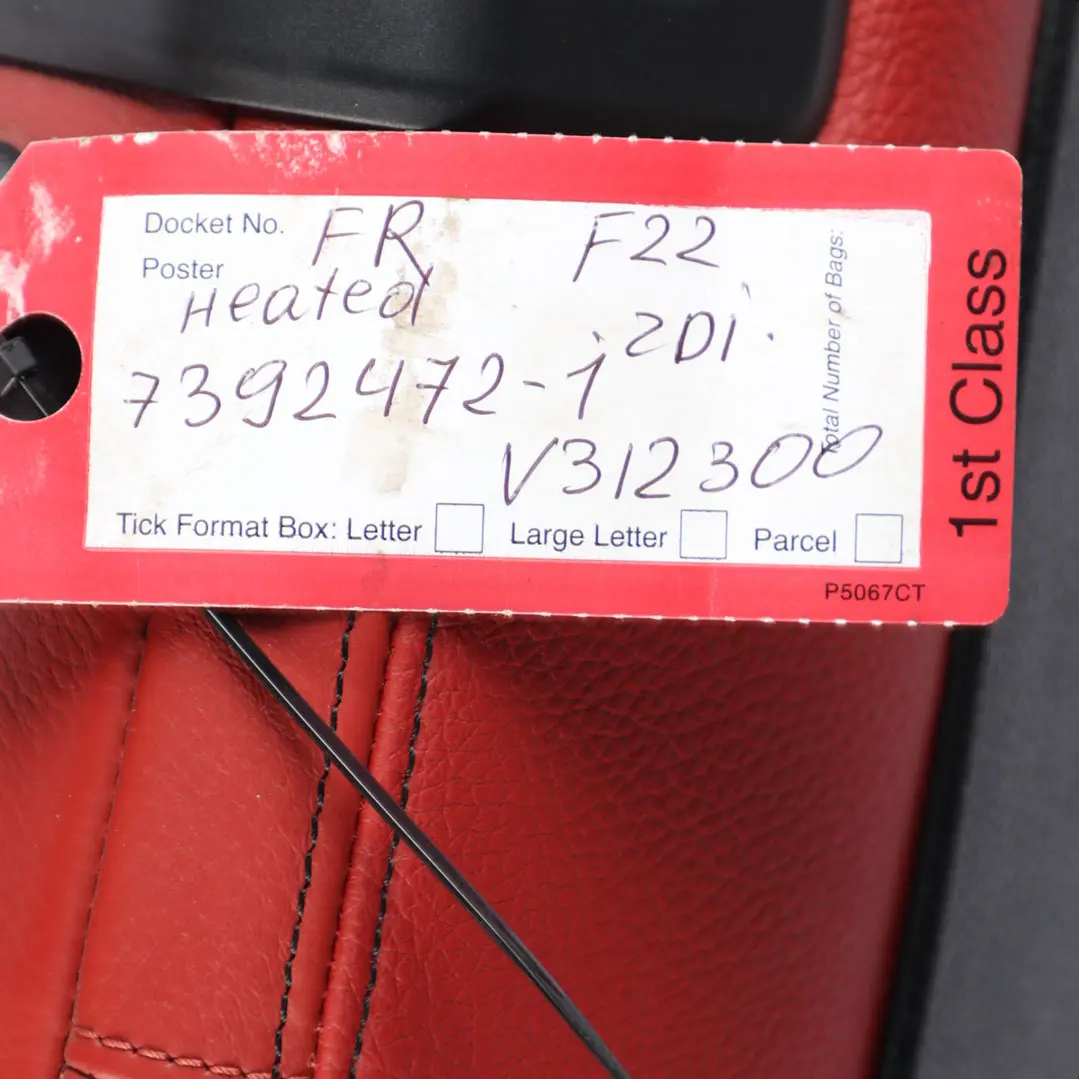 Front Seat BMW F21 F22 Right O/S M Sport Heated Leather Dakota Korall Red to with Part number 7392472 Front Seat BMW F21 F22 Right O/S M Sport Heated Leather Dakota Korall Red - SKU 7392472-1 - Part number 7392472