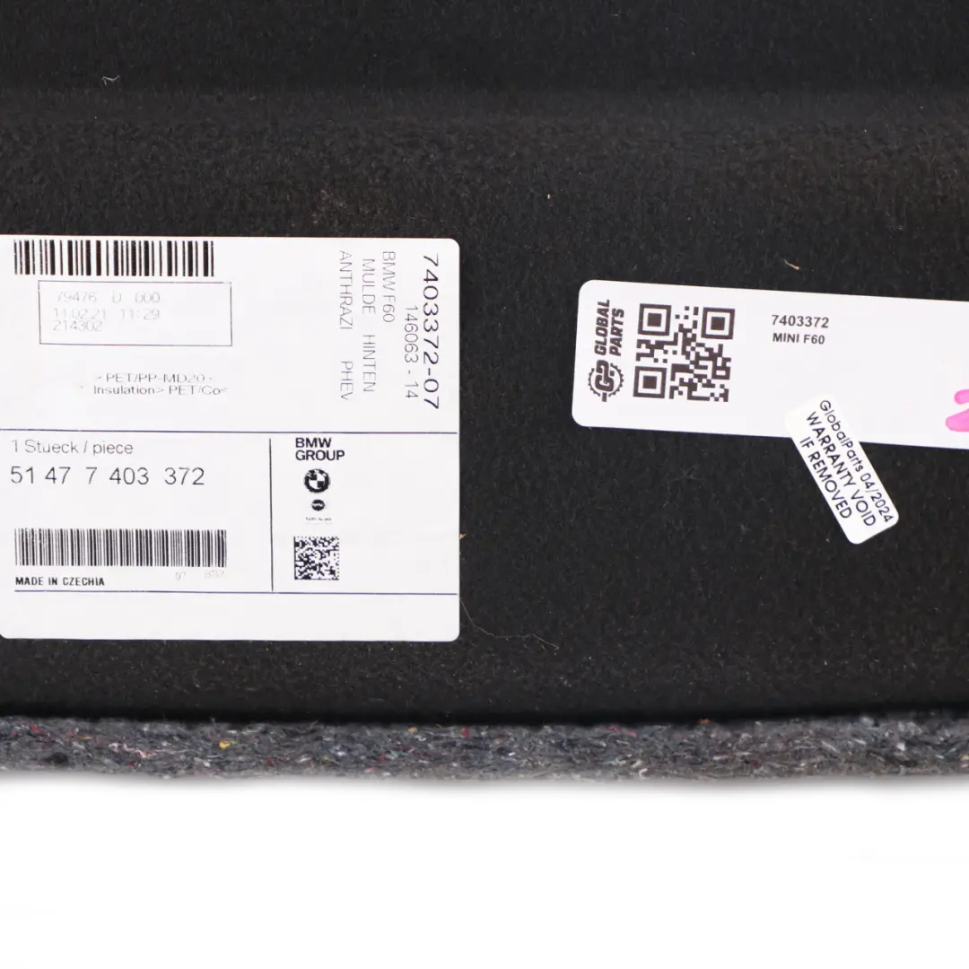 Panel Moldura Interior Suelo Maletero Compartimento para Mini F60 SE ALL4 con número de pieza 7403372 Mini F60 SE ALL4 Panel Moldura Interior Suelo Maletero Compartimento - SKU 7403372 - Número de pieza 7403372