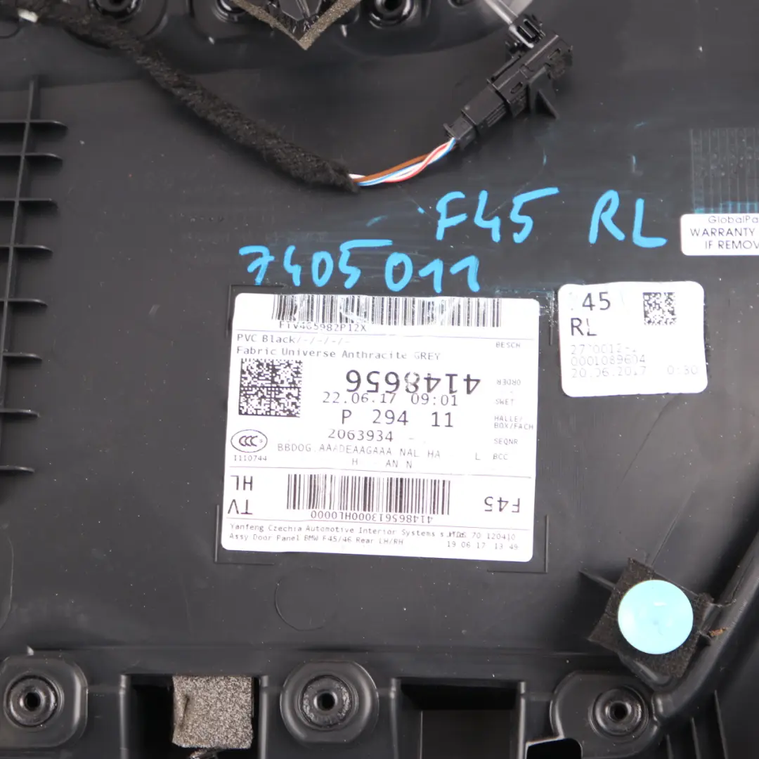 Door Card Rear Left N/S Door Lining Panel Cloth Fabric Anthracite to BMW F45 F46 with Part number 7405011 BMW F45 F46 Door Card Rear Left N/S Door Lining Panel Cloth Fabric Anthracite - SKU 7405011 - Part number 7405011