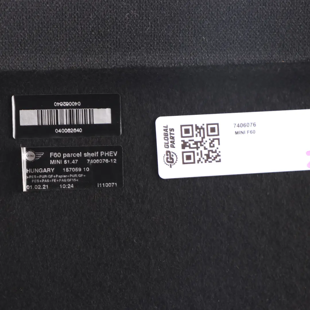  Parcel Shelf Mini F60 Cooper SE ALL4 Rear Window Loading Panel Cover - SKU 7406076 - Part number 7406076
