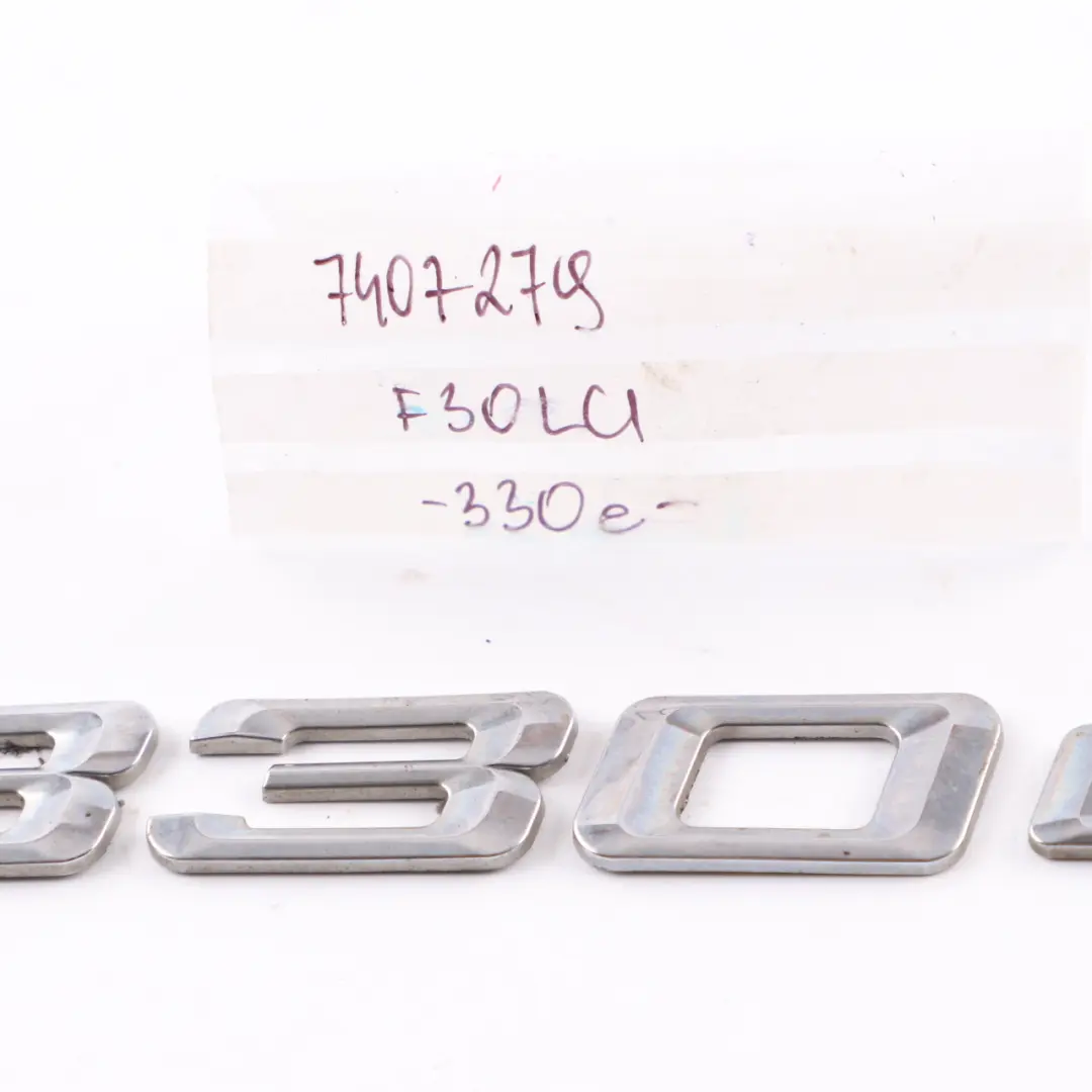 Emblem Lettering Rear Adhered Boot Trunk Lid Emblem to BMW F30 LCI 330e Hybrid with Part number 7270816 BMW F30 LCI 330e Hybrid Emblem Lettering Rear Adhered Boot Trunk Lid Emblem - SKU 7407279 - Part number 7270816