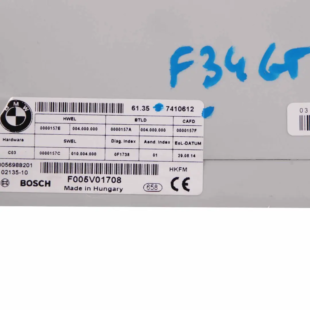 BMW F34 GT Module levage hayon arrière Unité contrôle couvercle ECU F005V01708 - SKU 7410612 - Numéro de pièce 7410612