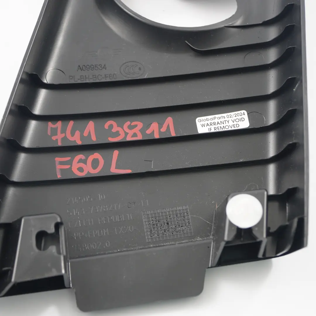 Copertura Colonna B Pilastro Superiore Sinistro Nero 7378217 per Mini Countryman F60 con numero di parte 7413811 Mini Countryman F60 Copertura Colonna B Pilastro Superiore Sinistro Nero 7378217 - SKU 7413811 - Numero di parte 7413811