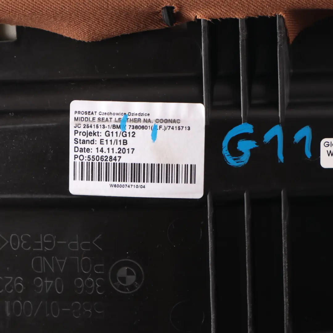 Middle Panel Bench Covering Upholstery Leather Nappa Cognac to BMW G11 Rear Seat with Part number 7415713 BMW G11 Rear Seat Middle Panel Bench Covering Upholstery Leather Nappa Cognac - SKU 7415713 - Part number 7415713