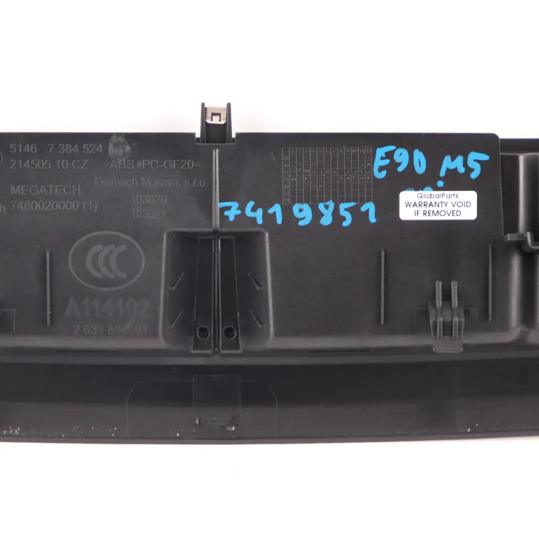 BMW G30 Ventana Trasera Estante Rejilla de Ventilación Panel Negro 7384524 - SKU 7419851 - Número de pieza 7419851