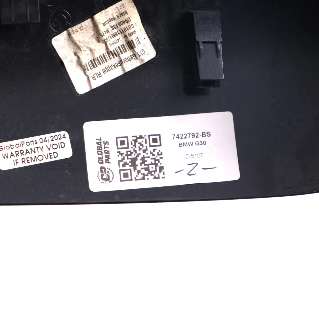Mirror Case BMW G30 G31 Wing Cover Trim Right O/S Black Sapphire - 475 to with Part number 7422792 Mirror Case BMW G30 G31 Wing Cover Trim Right O/S Black Sapphire - 475 - SKU 7422792-BS - Part number 7422792