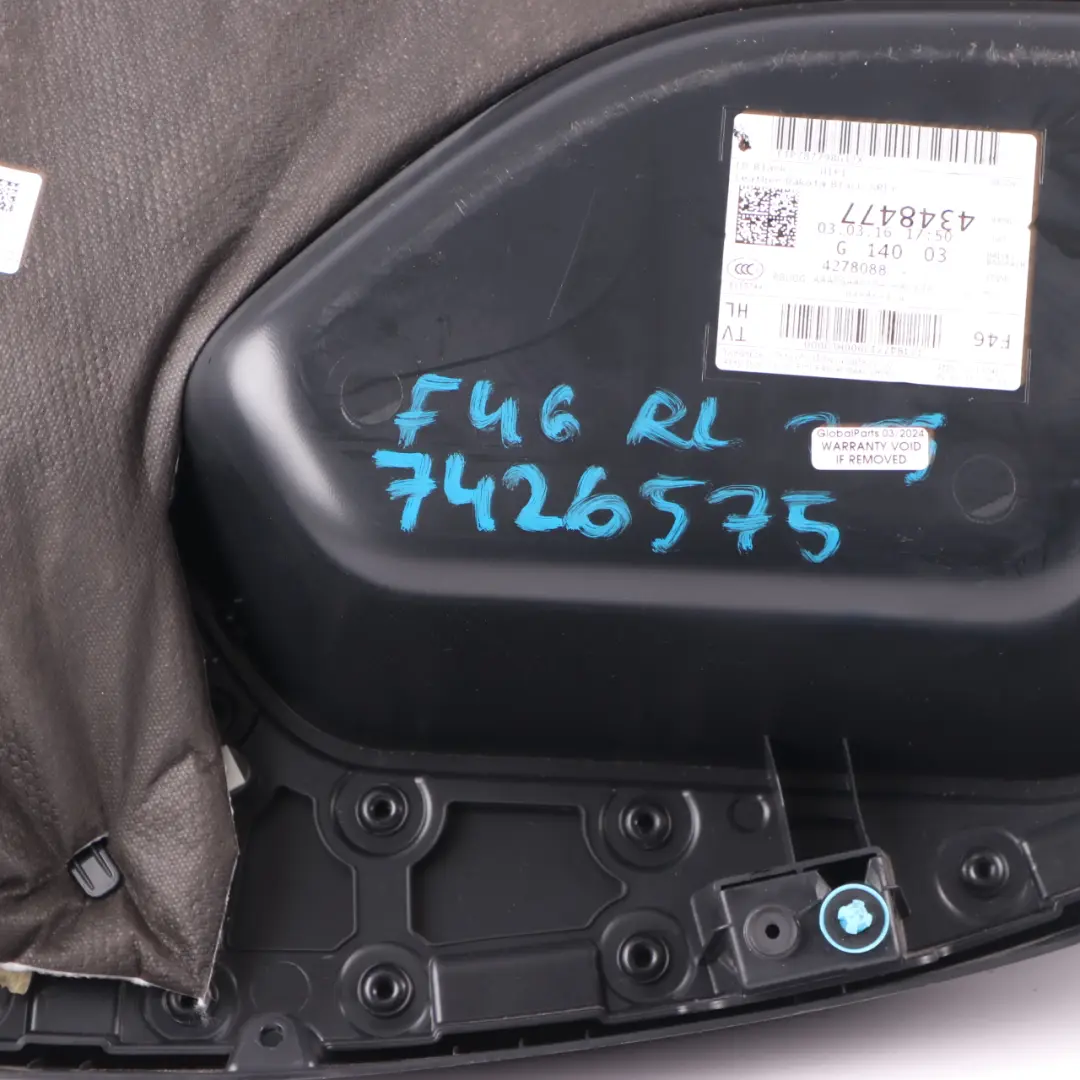 BMW F46 Door Card Rear Left N/S Door Lining Panel HiFi Leather Black Grey - SKU 7426575 - Part number 7426575