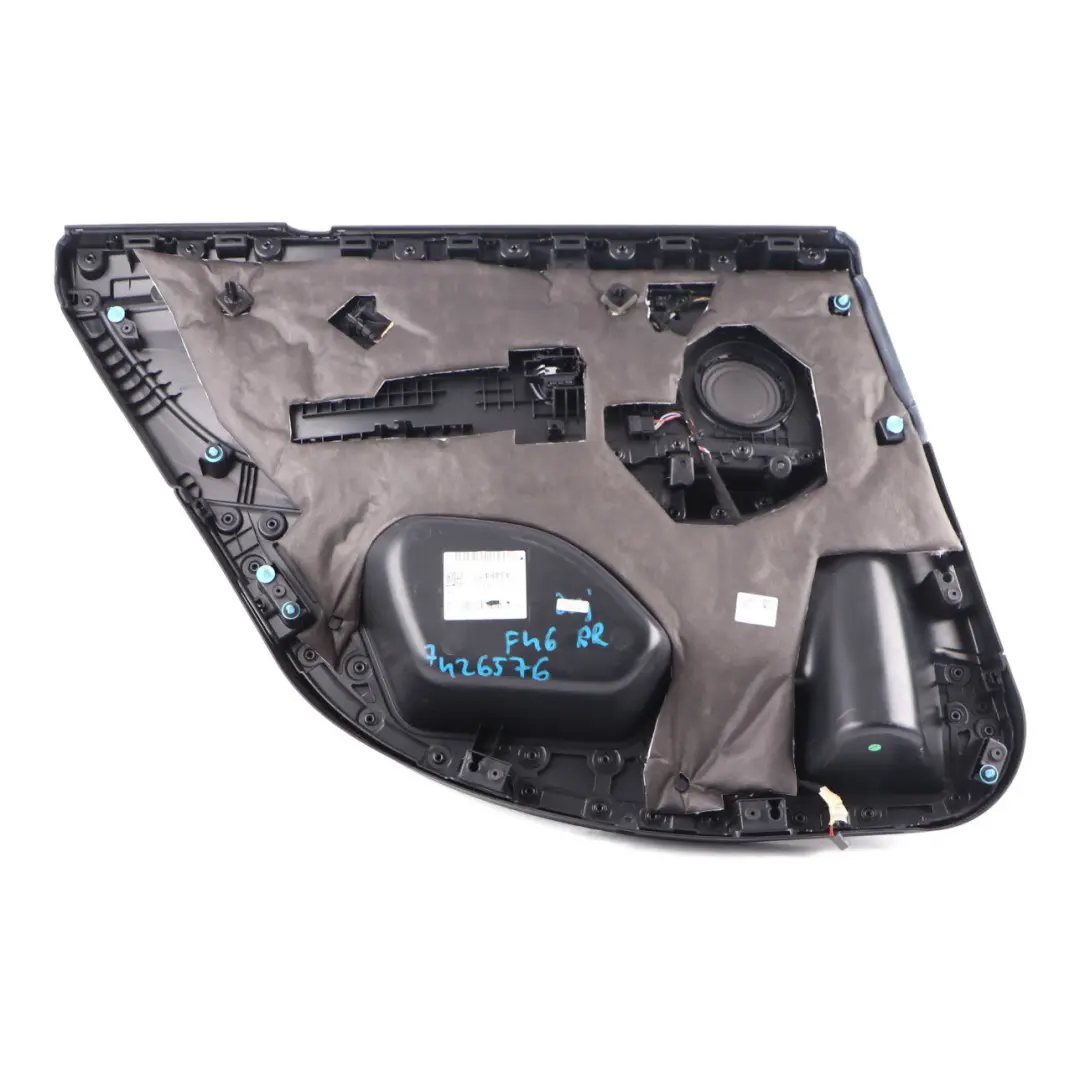 Door Card Rear Right O/S Door Lining Panel HiFi Leather Black Grey to BMW F46 with Part number 7426576 BMW F46 Door Card Rear Right O/S Door Lining Panel HiFi Leather Black Grey - SKU 7426576 - Part number 7426576