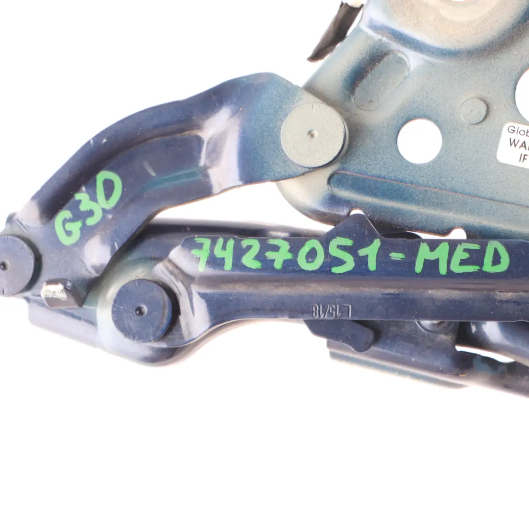 Hood Hinge BMW G30 G31 Engine Bonnet Left N/S Mediterran Blue C10 7347407 to with Part number 7427051 Hood Hinge BMW G30 G31 Engine Bonnet Left N/S Mediterran Blue C10 7347407 - SKU 7427051-MED - Part number 7427051