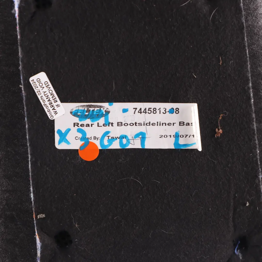 Boot Trunk Side Panel Left N/S Luggage Compartment Trim 7445813 to BMW X3 G01 with Part number 7445817 BMW X3 G01 Boot Trunk Side Panel Left N/S Luggage Compartment Trim 7445813 - SKU 7445817 - Part number 7445817