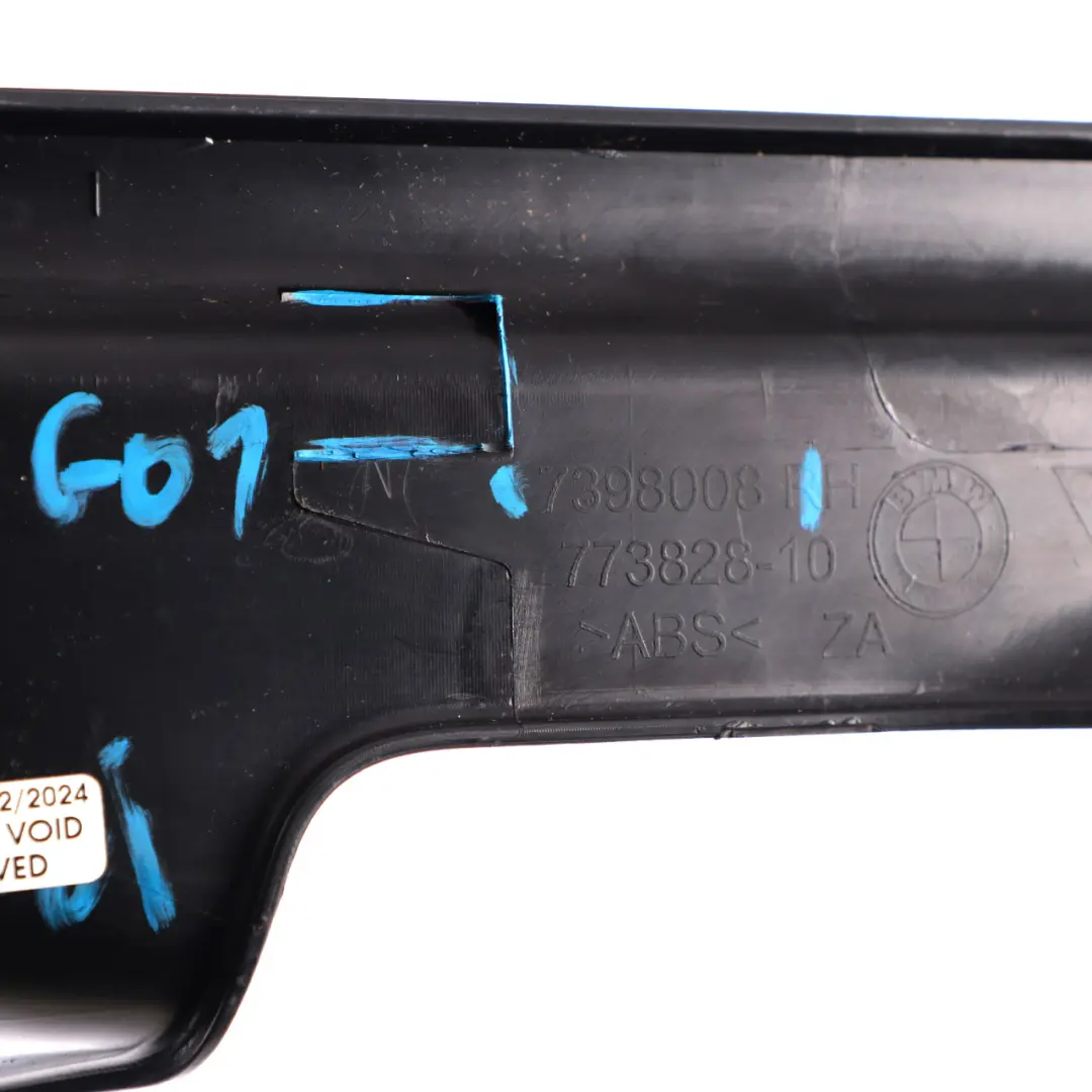 Entrance Cover Strip Trim Sill Right O/S Entry Plate 7398008 to BMW X3 G01 Rear with Part number 7446640 BMW X3 G01 Rear Entrance Cover Strip Trim Sill Right O/S Entry Plate 7398008 - SKU 7446640 - Part number 7446640