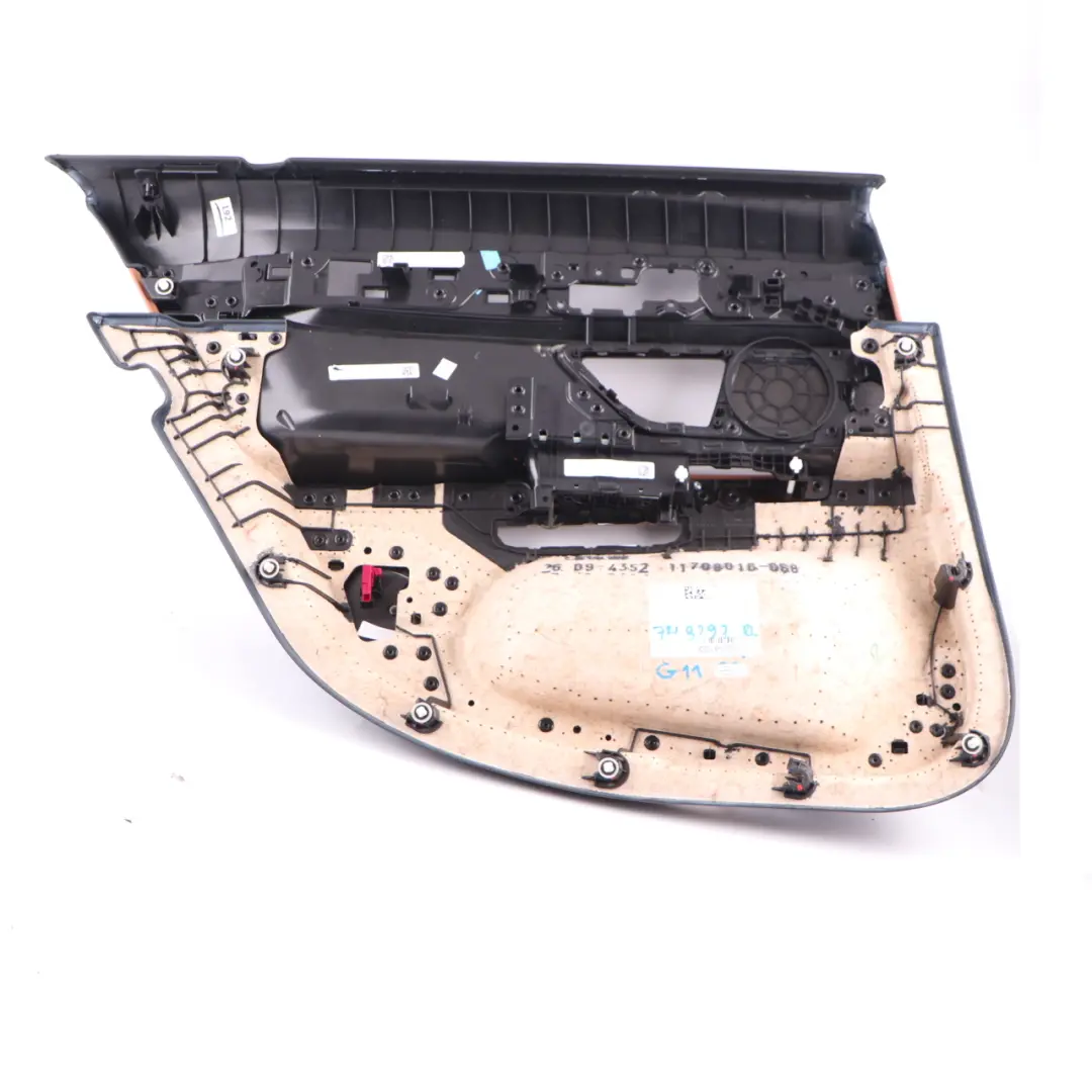 Door Card Rear Right O/S Lining Trim Panel HiFi Leather Cognac Black to BMW G11 with Part number 7448298 BMW G11 Door Card Rear Right O/S Lining Trim Panel HiFi Leather Cognac Black - SKU 7448298 - Part number 7448298