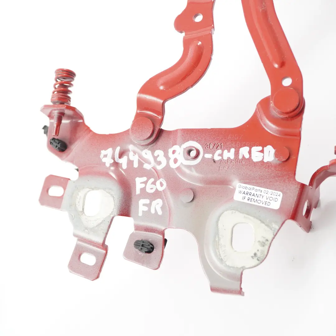 Charnière capot avant droite Rouge Chili - 851 7388104 pour Mini Countryman F60 à propos du numéro de pièce 7449380 Mini Countryman F60 Charnière capot avant droite Rouge Chili - 851 7388104 - SKU 7449380-CHRED - Numéro de pièce 7449380