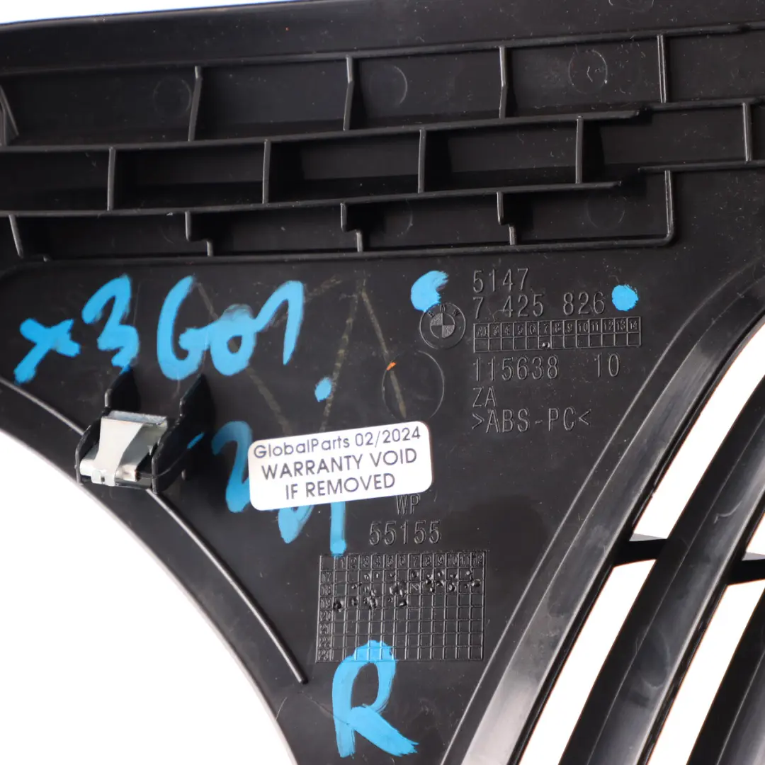 BMW X3 G01 Cinturón Seguridad Trasero Cubierta Derecha Salida Guía Negro 7425826 - SKU 7450972 - Número de pieza 7450972