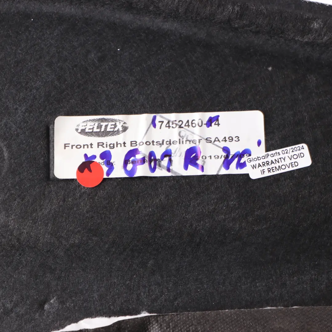 Trunk Lateral Cover Boot Luggage Trim Panel Right O/S Black to BMW X3 G01 with Part number 7452460 BMW X3 G01 Trunk Lateral Cover Boot Luggage Trim Panel Right O/S Black - SKU 7452460 - Part number 7452460