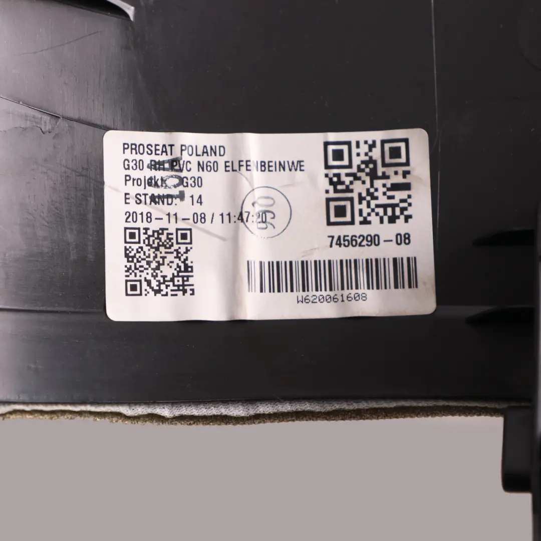 Lateral Trim Side Panel Rear Right O/S Leather Dakota Elfenbein-weiss to BMW G30 with Part number 7456290 BMW G30 Lateral Trim Side Panel Rear Right O/S Leather Dakota Elfenbein-weiss - SKU 7456290-1 - Part number 7456290