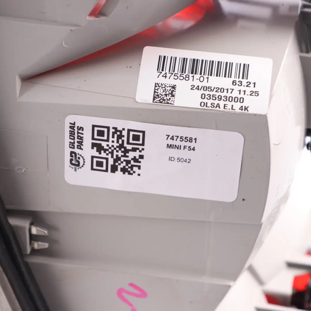 Lamp Mini Cooper Clubman F54 Rear Left N/S Tail Light to Rear with Part number 7475581 Rear Lamp Mini Cooper Clubman F54 Rear Left N/S Tail Light - SKU 7475581 - Part number 7475581