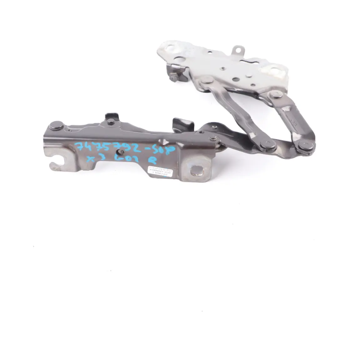 Hood Bonnet Hinge BMW X3 G01 X4 G02 Right Engine Sophisto Grey - A90 to with Part number 7475792 Hood Bonnet Hinge BMW X3 G01 X4 G02 Right Engine Sophisto Grey - A90 - SKU 7475792-SOP - Part number 7475792