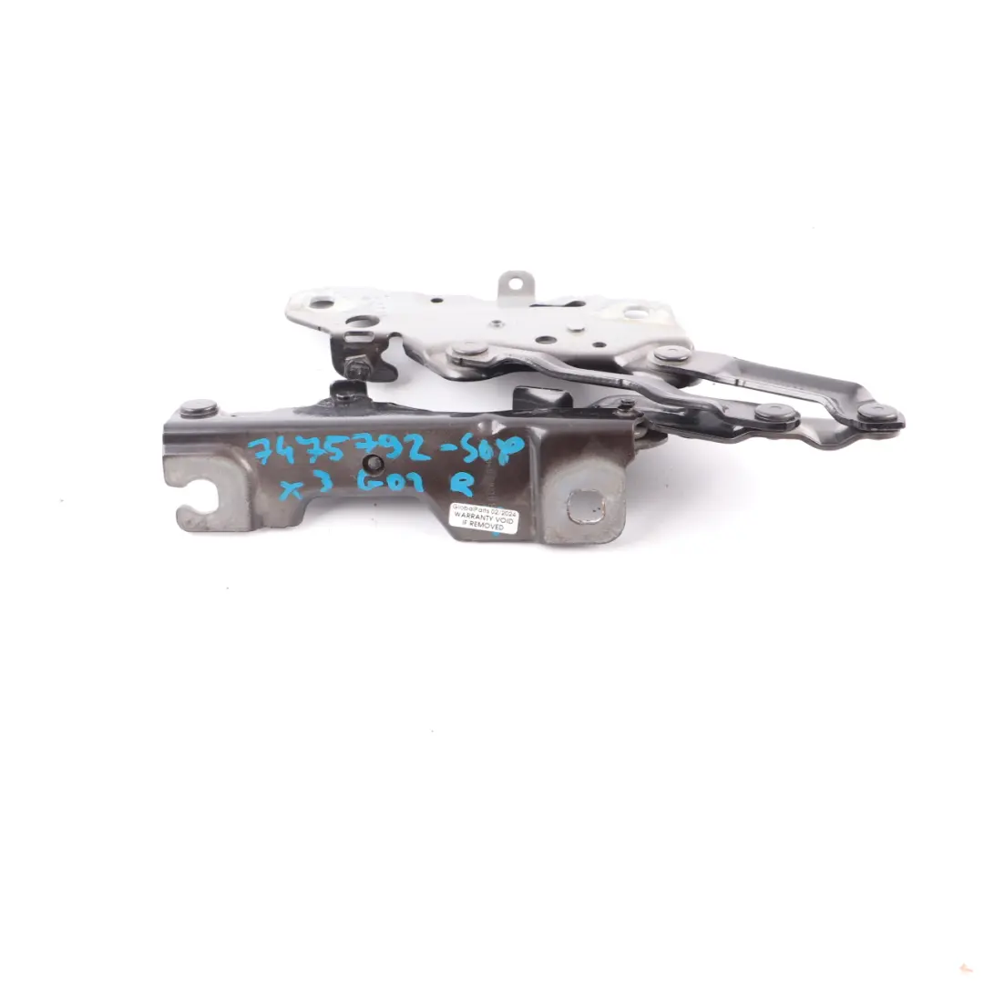 Hood Bonnet Hinge BMW X3 G01 X4 G02 Right Engine Sophisto Grey - A90 to with Part number 7475792 Hood Bonnet Hinge BMW X3 G01 X4 G02 Right Engine Sophisto Grey - A90 - SKU 7475792-SOP - Part number 7475792