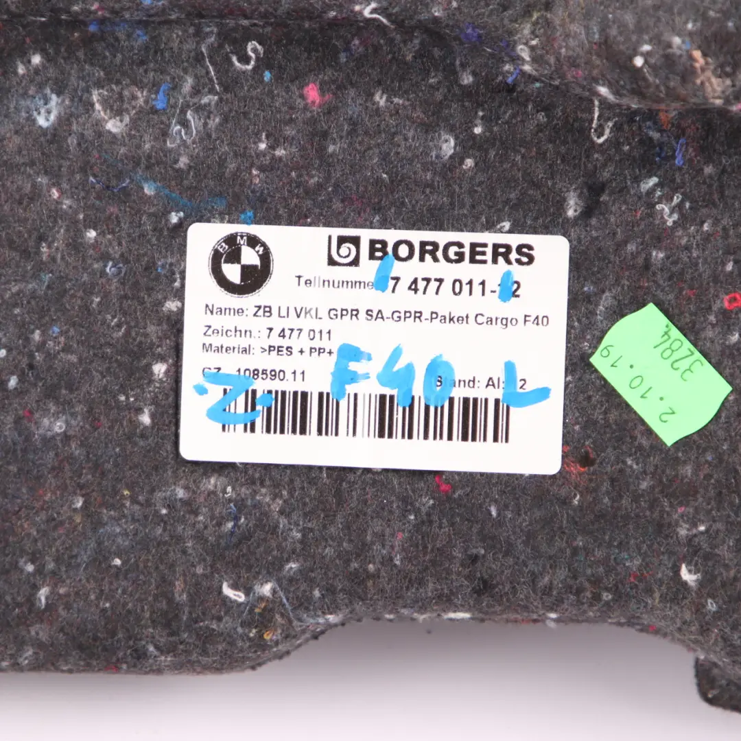 Boot Trunk Left N/S Lateral Panel Luggage Compartment to BMW F40 with Part number 7477011 BMW F40 Boot Trunk Left N/S Lateral Panel Luggage Compartment - SKU 7477011 - Part number 7477011