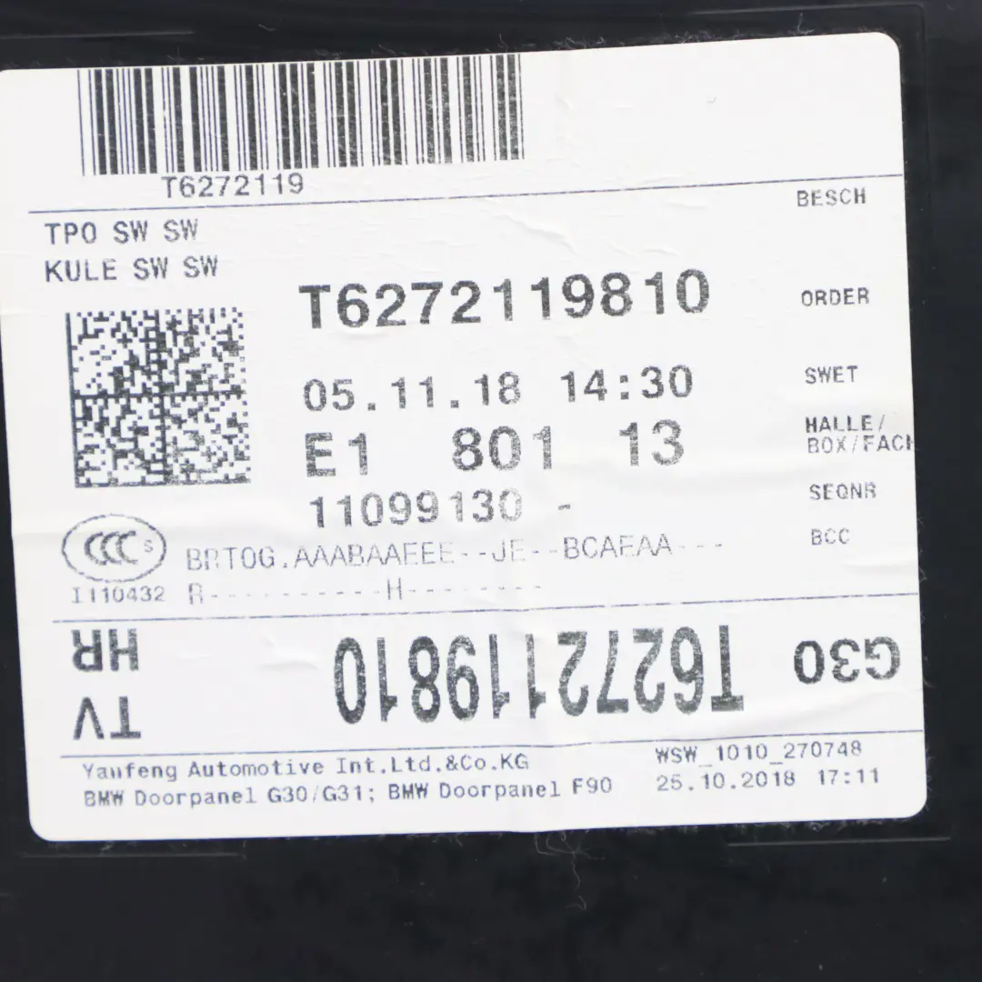 Türkarte BMW G30 G31 hinten rechts Türverkleidung Leder Weiß für mit Teilenummer 7477134 Türkarte BMW G30 G31 hinten rechts Türverkleidung Leder Weiß - SKU 7477134 - Teilenummer 7477134