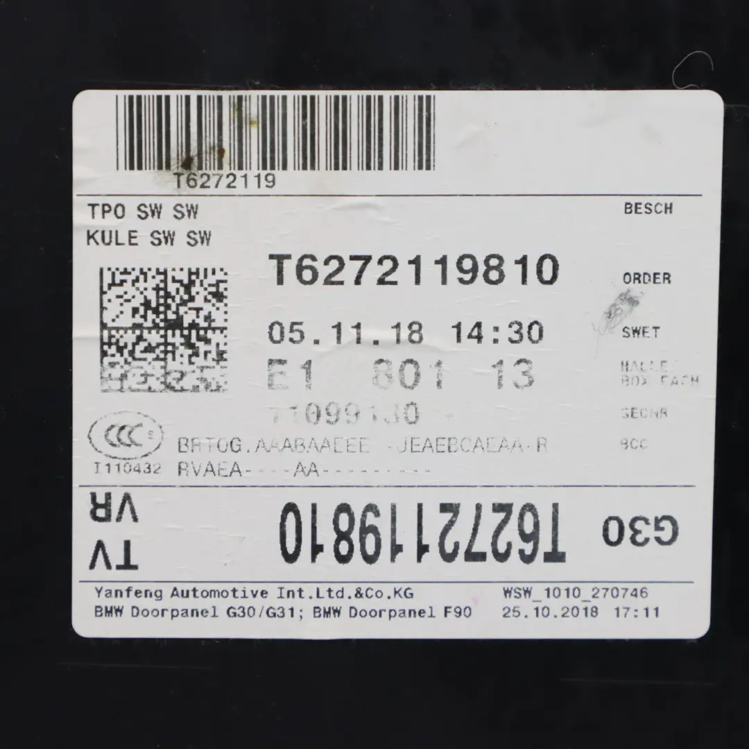 Türkarte BMW G30 G31 vorne rechts Türverkleidung Leder Weiß für mit Teilenummer 7478332 Türkarte BMW G30 G31 vorne rechts Türverkleidung Leder Weiß - SKU 7478332 - Teilenummer 7478332
