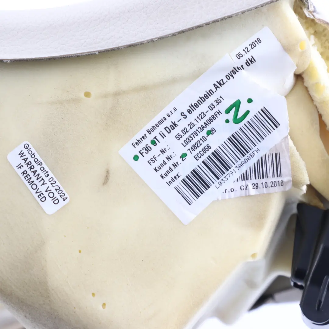 Finisher Left N/S Bench Side Lateral Cover Ivory White to BMW F36 LCI Rear Seat with Part number 7482210 BMW F36 LCI Rear Seat Finisher Left N/S Bench Side Lateral Cover Ivory White - SKU 7482210 - Part number 7482210