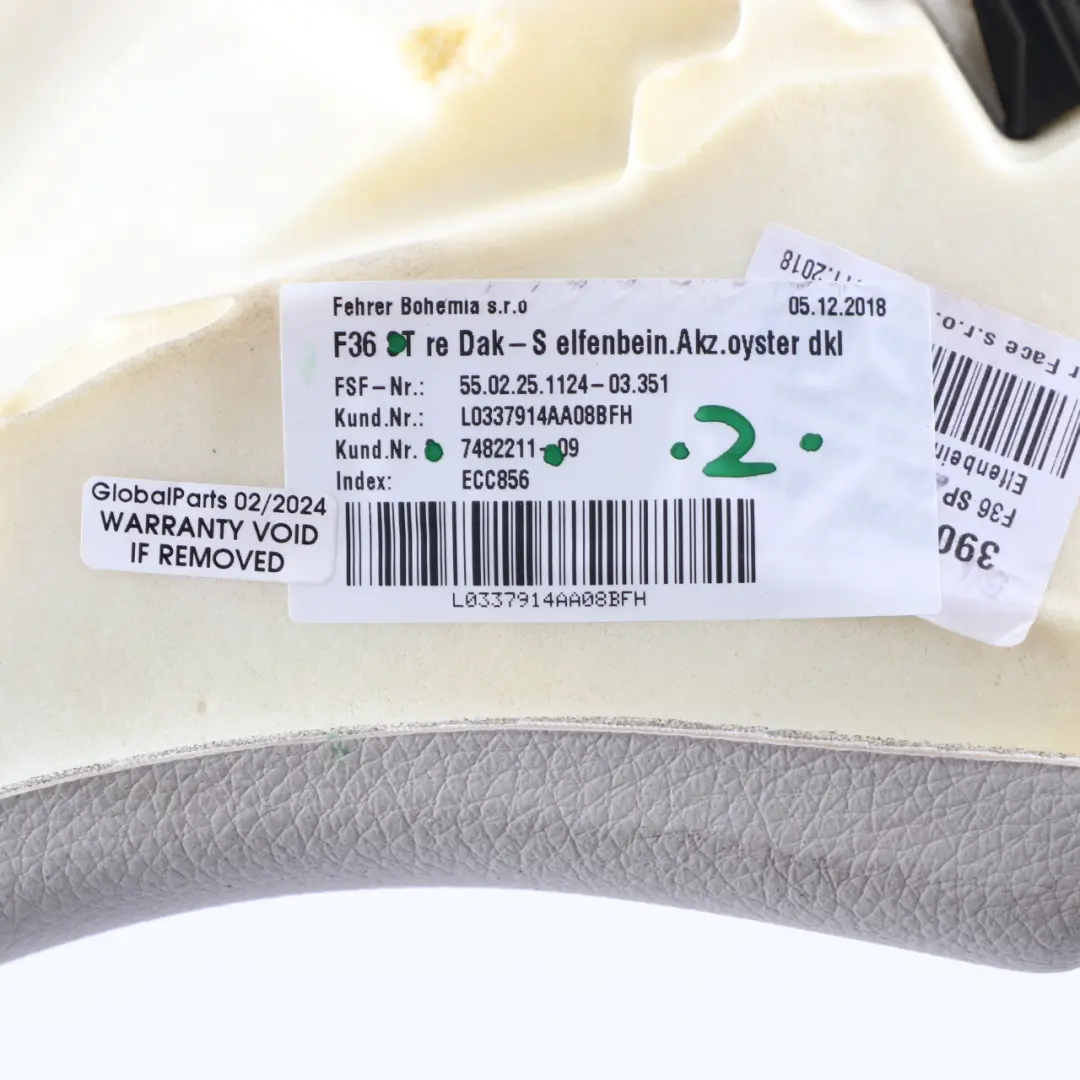 Finisher Right O/S Bench Side Lateral Cover Ivory White to BMW F36 LCI Rear Seat with Part number 7482211 BMW F36 LCI Rear Seat Finisher Right O/S Bench Side Lateral Cover Ivory White - SKU 7482211 - Part number 7482211