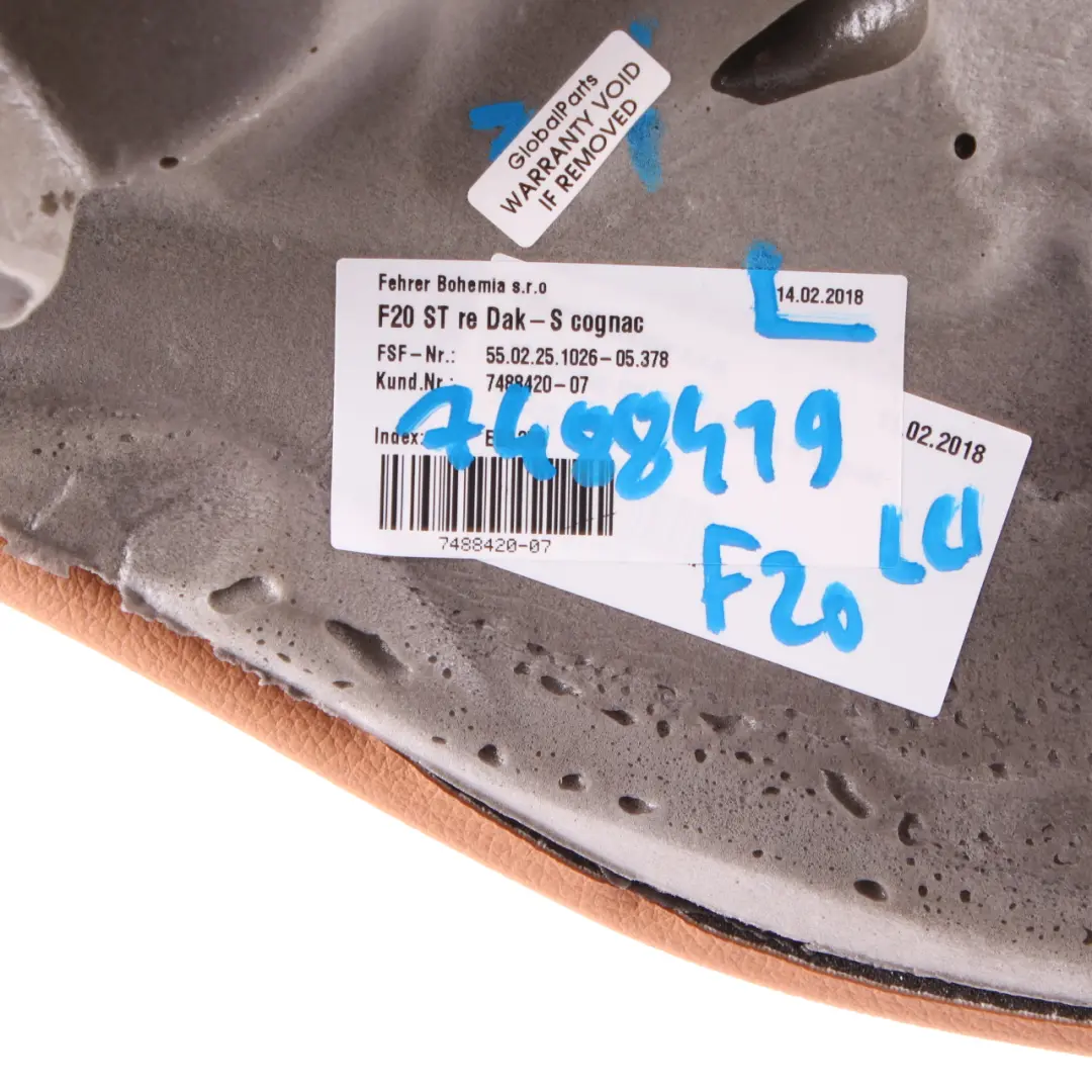 Finisher Rear Right O/S Side Panelling Cover Leather Cognac to BMW F20 F21 Seat with Part number 7488420 BMW F20 F21 Seat Finisher Rear Right O/S Side Panelling Cover Leather Cognac - SKU 7488420 - Part number 7488420