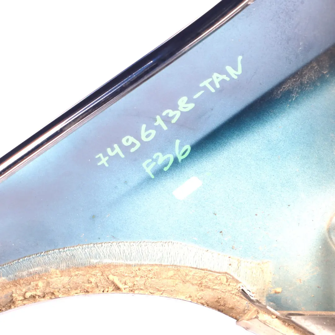 BMW F36 LCI Front Right Wing Fender Side Panel O/S Tanzanite Blue Metallic - X10 - SKU 7496138-TAN - Part number 7496138