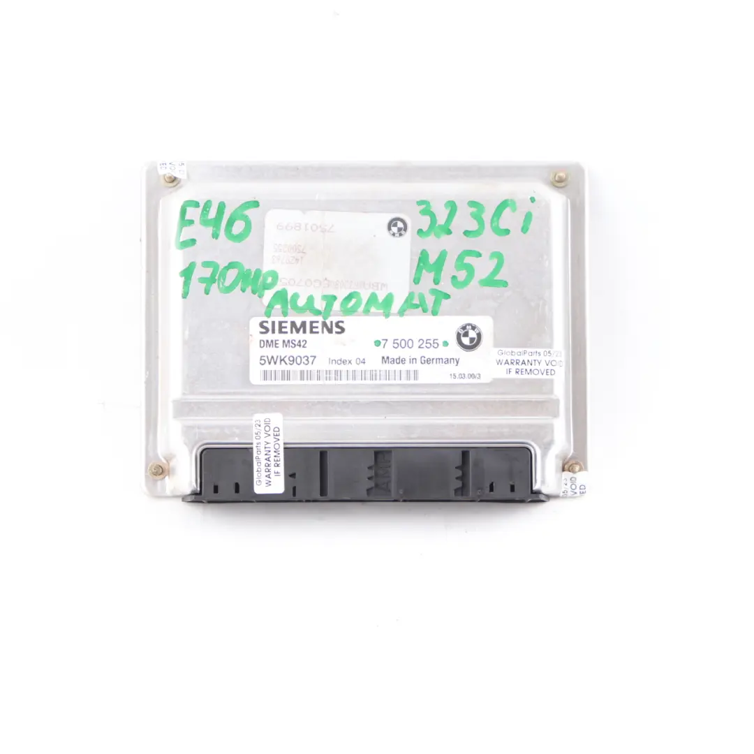 323Ci M52 170HP Motor Módulo ECU DME Automático para BMW E39 523i E46 con número de pieza 7500255 BMW E39 523i E46 323Ci M52 170HP Motor Módulo ECU DME Automático - SKU 7500255 - Número de pieza 7500255
