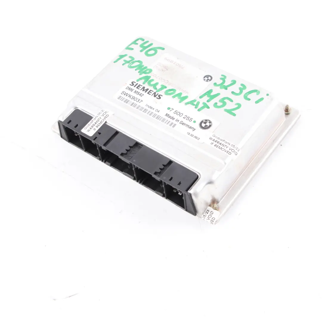 323Ci M52 170HP Engine ECU Module DME Automatic to BMW E39 523i E46 with Part number 7500255 BMW E39 523i E46 323Ci M52 170HP Engine ECU Module DME Automatic - SKU 7500255 - Part number 7500255