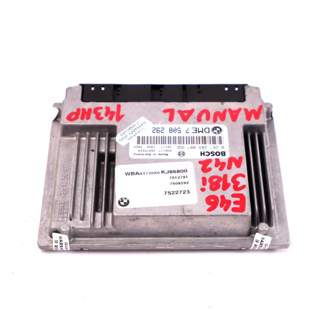 N42 Sterownik silnika DME ECU 7520873 do BMW E46 318i o numerze 7508292 BMW E46 318i N42 Sterownik silnika DME ECU 7520873 - SKU 7508292 - Numer Części 7508292