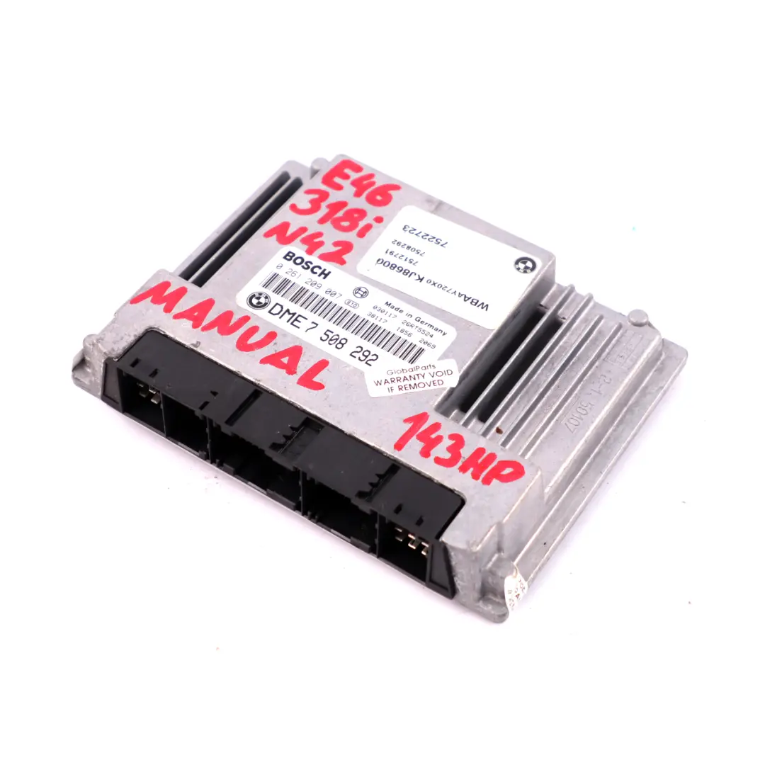 Essence N42 Unite de Commande de Base Dme Manuelle pour BMW 3 Serie E46 318i à propos du numéro de pièce 7508292 BMW 3 Serie E46 318i Essence N42 Unite de Commande de Base Dme Manuelle - SKU 7508292 - Numéro de pièce 7508292