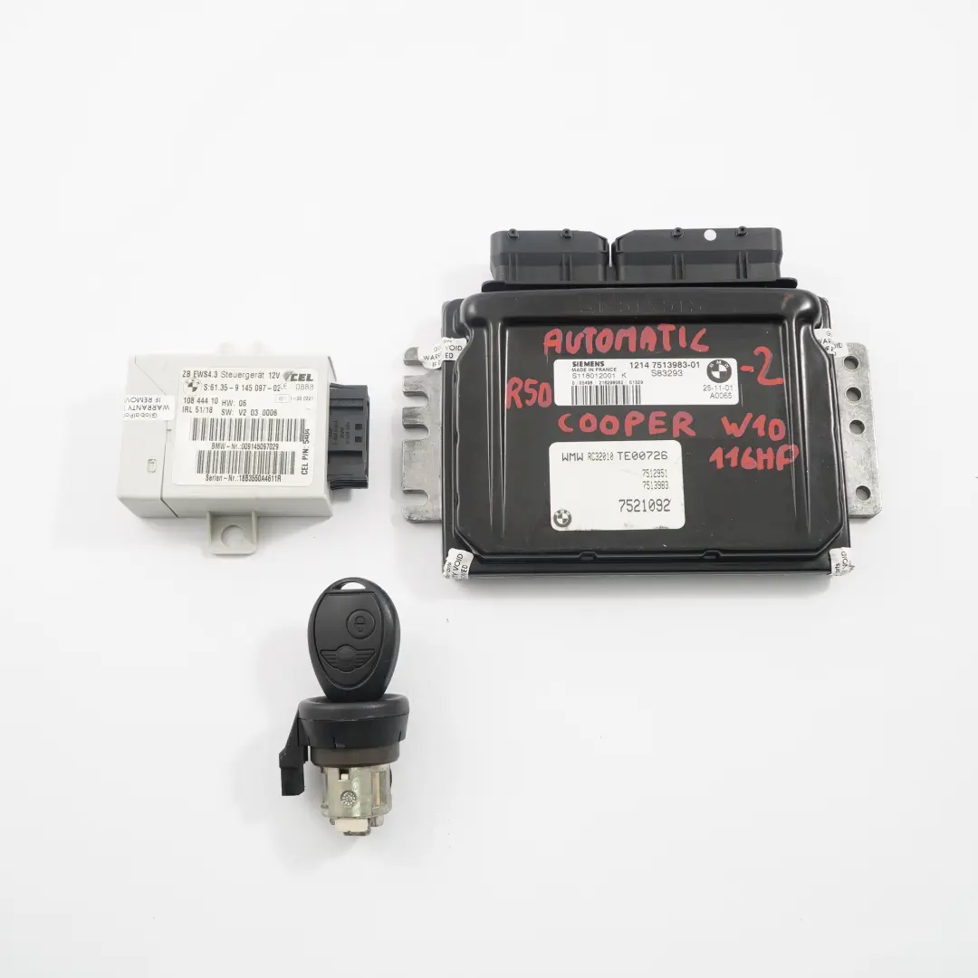 116HP ECU Steuergerät DME EWS Schlüssel Automatik für Mini Cooper R50 W10 mit Teilenummer 7513983 Mini Cooper R50 W10 116HP ECU Steuergerät DME EWS Schlüssel Automatik - SKU 7513983-2 - Teilenummer 7513983