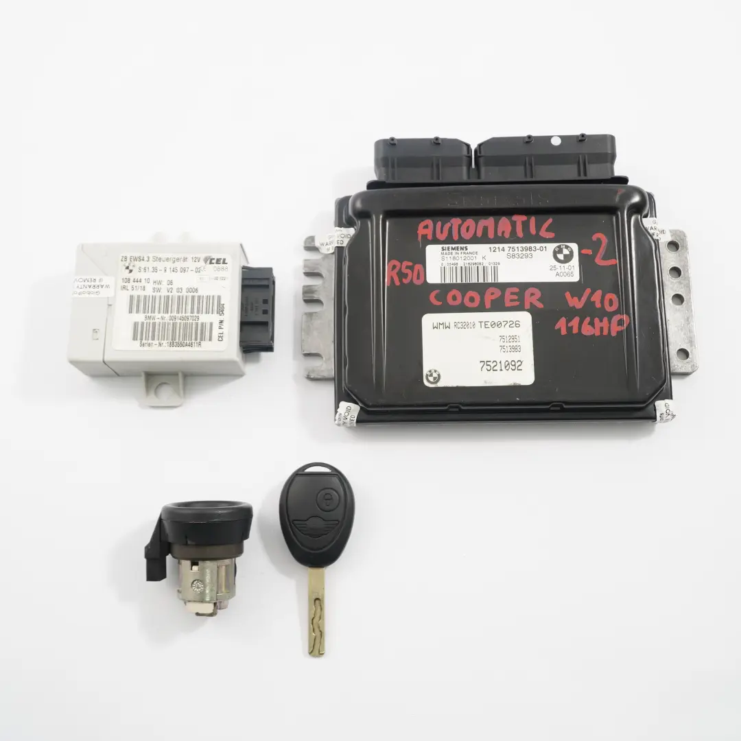 116HP Motore ECU Kit DME EWS Chiave Automatica per Mini Cooper R50 W10 con numero di parte 7513983 Mini Cooper R50 W10 116HP Motore ECU Kit DME EWS Chiave Automatica - SKU 7513983-2 - Numero di parte 7513983