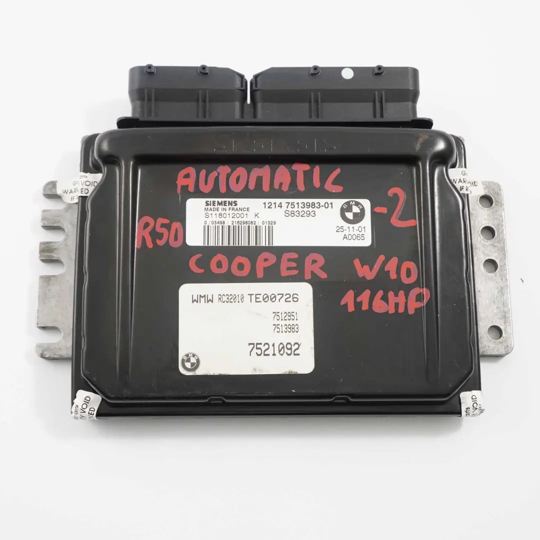 116HP Engine ECU Kit DME EWS Key Automatic Mini Cooper R50 Engine W10 - SKU 7513983-2 - Part number 7513983
