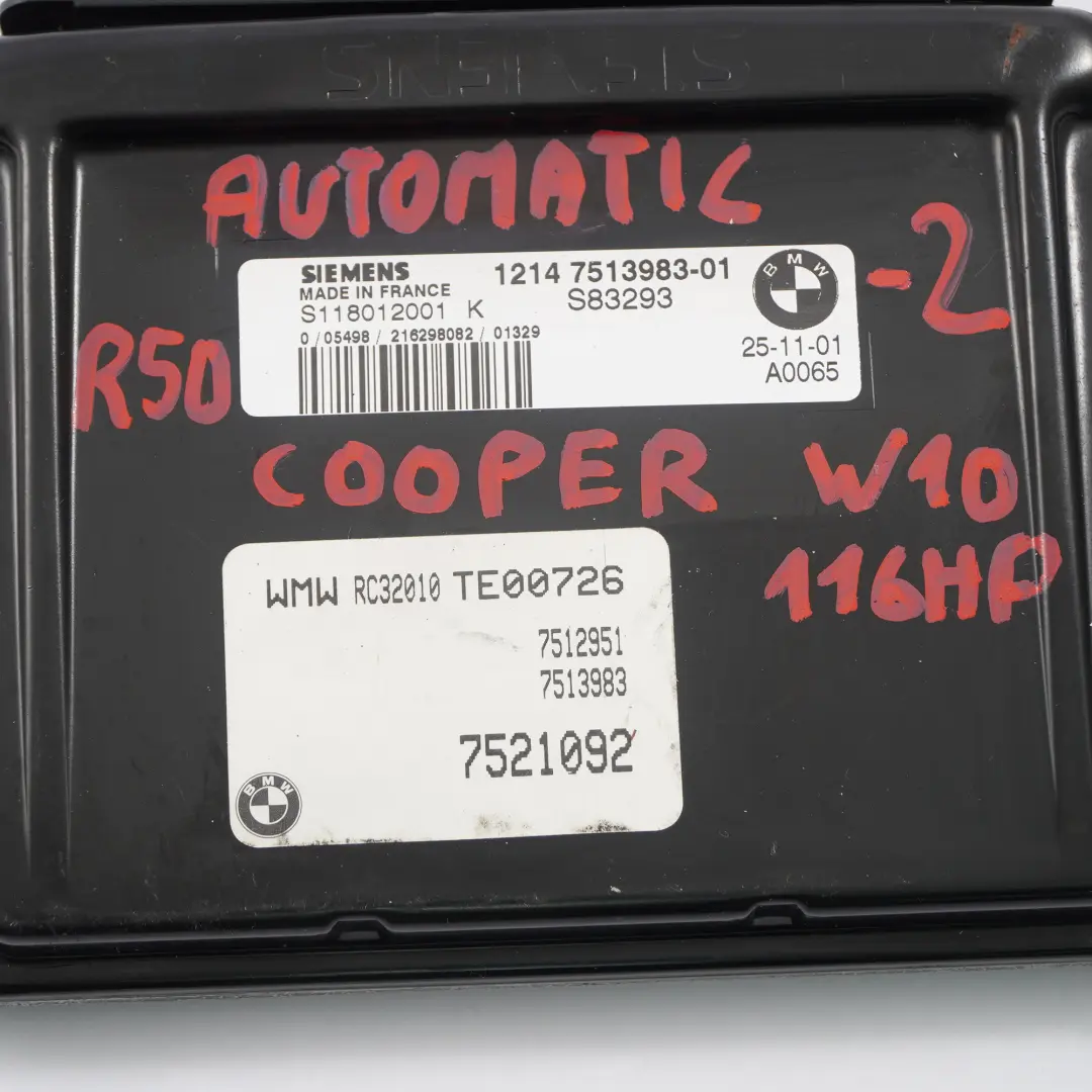 116HP Engine ECU Kit DME EWS Key Automatic Mini Cooper R50 Engine W10 - SKU 7513983-2 - Part number 7513983