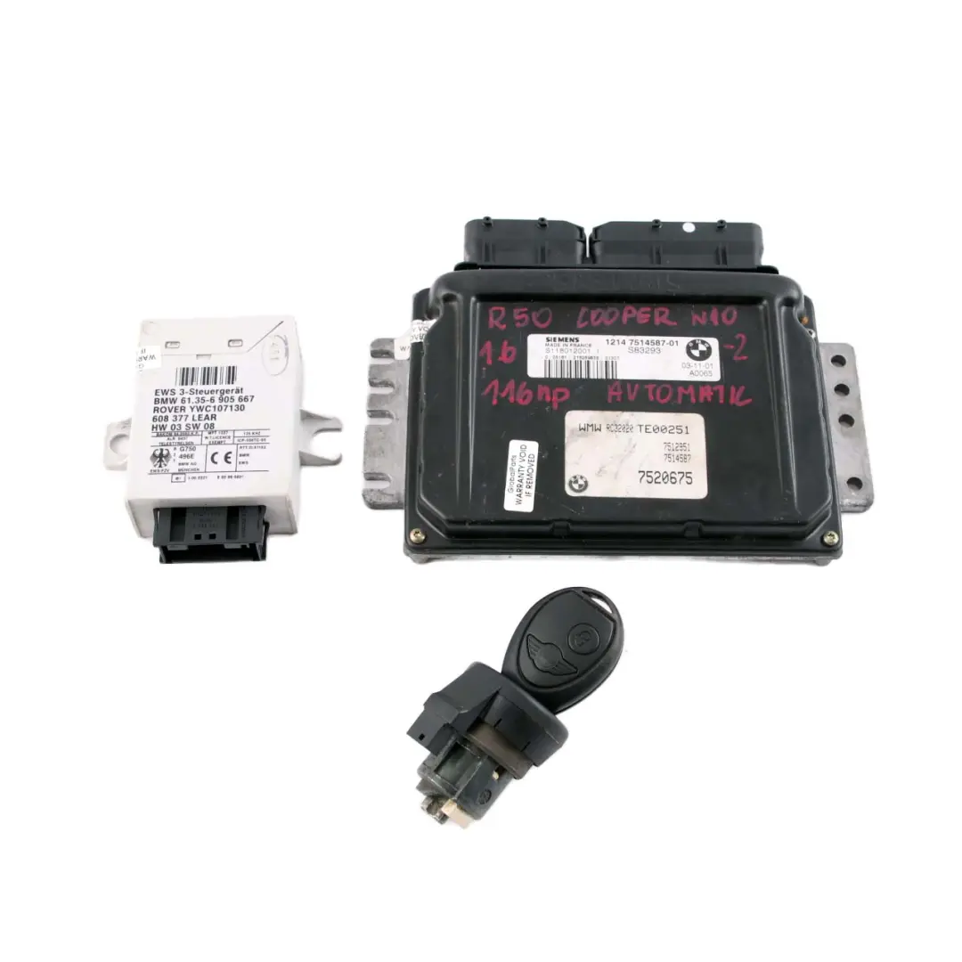116HP Engine ECU Kit DME + EWS + Key Automatic to MINI Cooper R50 W10 with Part number 7514587 MINI Cooper R50 W10 116HP Engine ECU Kit DME + EWS + Key Automatic - SKU 7514587-2 - Part number 7514587