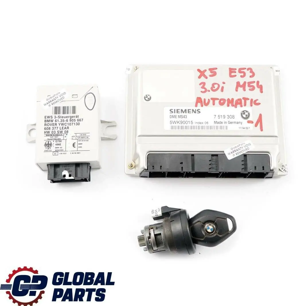 BMW X5 E53 3.0i Petrol M54 231HP Engine ECU Kit DME 7519308  EWS3 Key Automatic