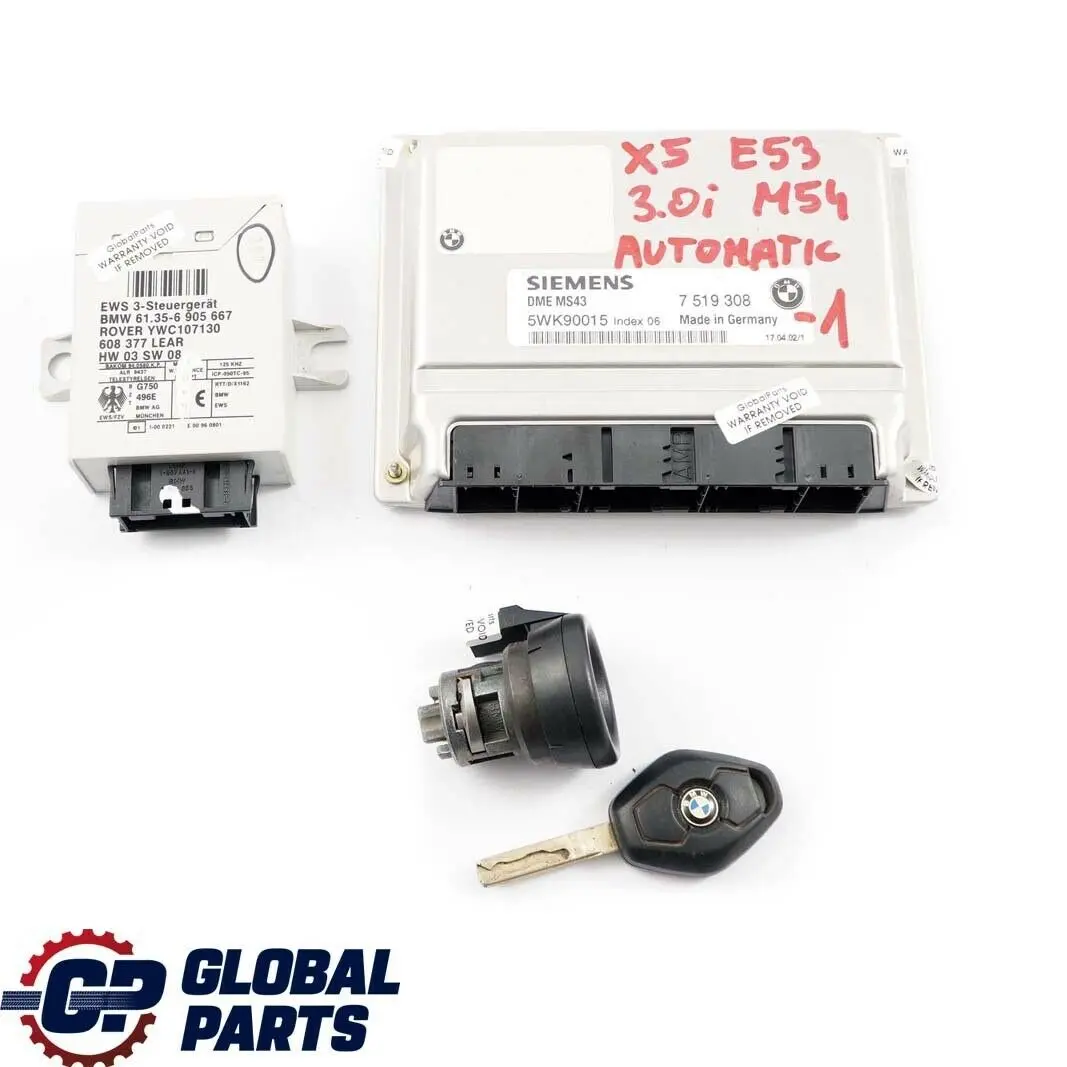 M54 231HP Motore ECU Kit DME EWS3 Chiave Automatica per BMW X5 E53 3.0i con numero di parte 7519308 BMW X5 E53 3.0i M54 231HP Motore ECU Kit DME EWS3 Chiave Automatica - SKU 7519308-1 - Numero di parte 7519308