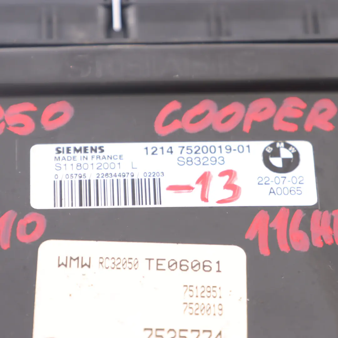 116HP Motor ECU Kit DME EWS3 Schlüssel Automatik für MINI Cooper R50 W10 mit Teilenummer 7520019 MINI Cooper R50 W10 116HP Motor ECU Kit DME EWS3 Schlüssel Automatik - SKU 7520019-13 - Teilenummer 7520019