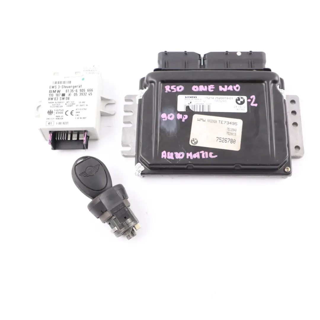90HP Engine ECU Kit DME + EWS + Key Automatic to Mini One 1.6i R50 W10 with Part number 7520019 Mini One 1.6i R50 W10 90HP Engine ECU Kit DME + EWS + Key Automatic - SKU 7520019-2 - Part number 7520019