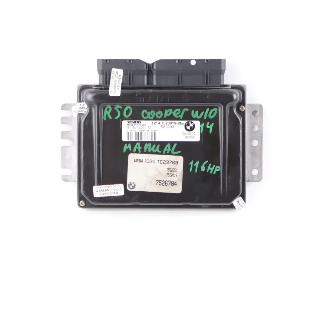 116HP Unita Controllo Motore Dme Ews Keys Cambio per Mini Cooper R50 W10 con numero di parte 7520019 Mini Cooper R50 W10 116HP Unita Controllo Motore Dme Ews Keys Cambio - SKU 7520019-3 - Numero di parte 7520019
