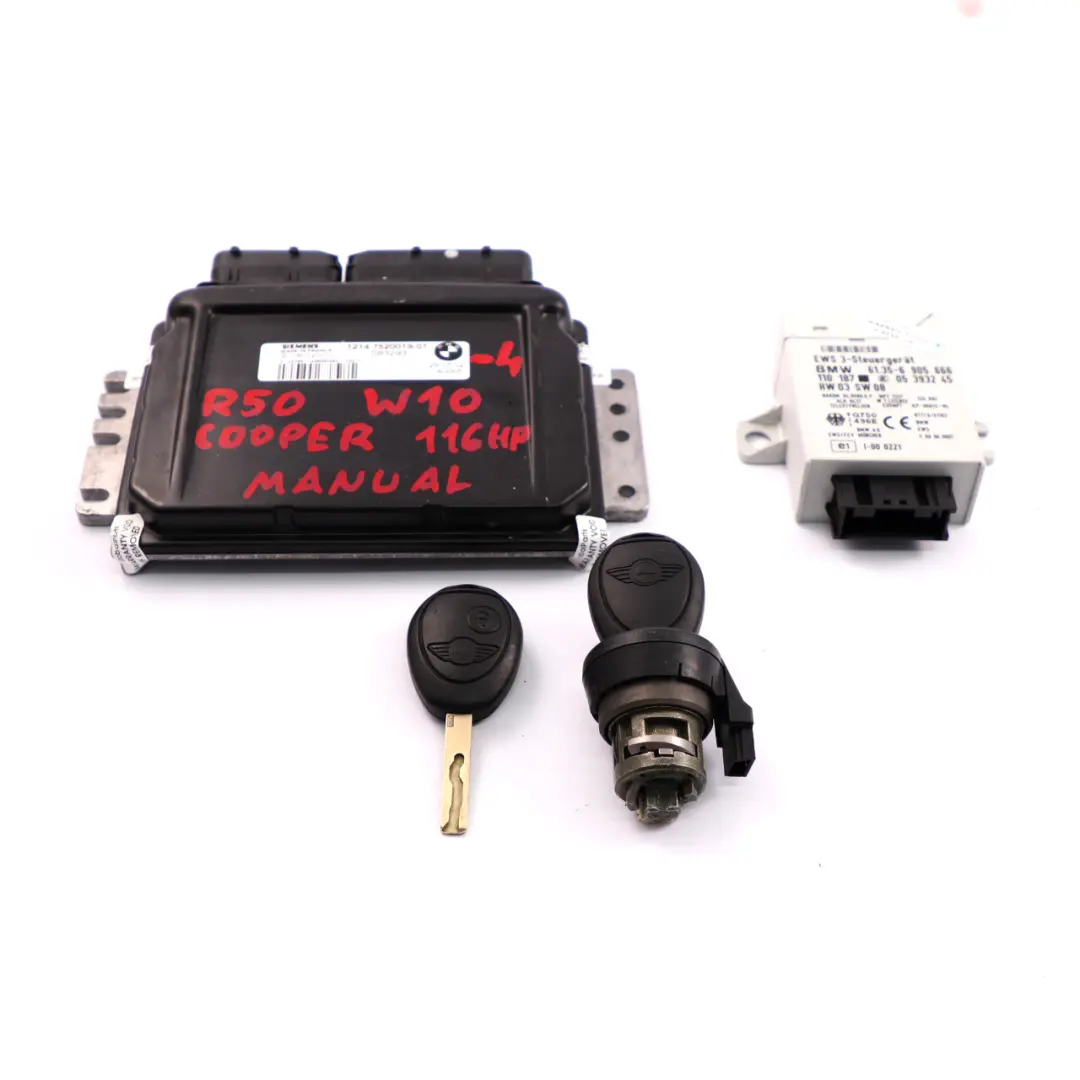 116HP Engine ECU Kit DME + EWS + 2 Keys Manual to BMW MINI Cooper R50 W10 with Part number 7520019 BMW MINI Cooper R50 W10 116HP Engine ECU Kit DME + EWS + 2 Keys Manual - SKU 7520019-4 - Part number 7520019