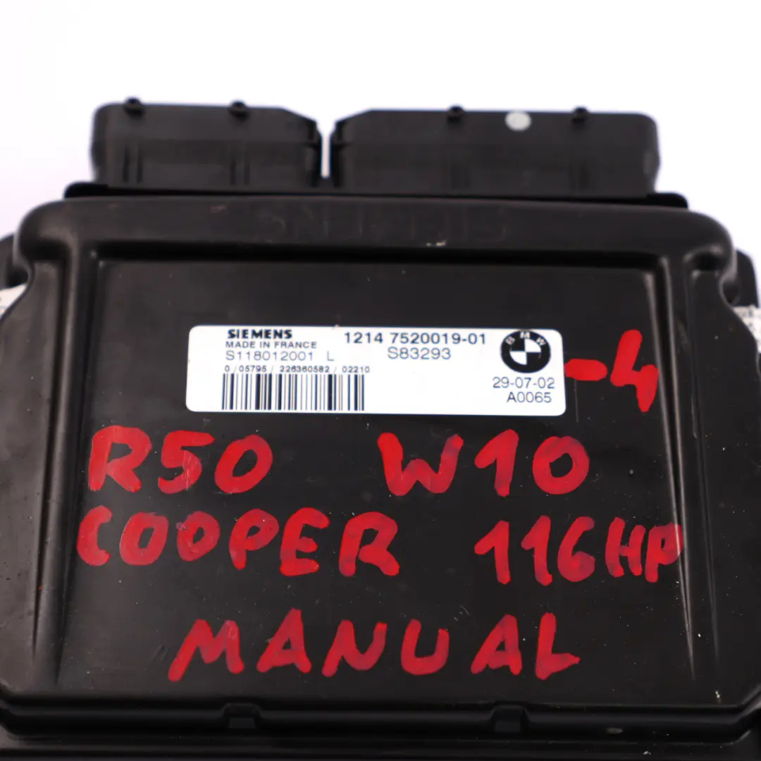 BMW MINI Cooper R50 W10 116HP Engine ECU Kit DME + EWS + 2 Keys Manual - SKU 7520019-4 - Part number 7520019