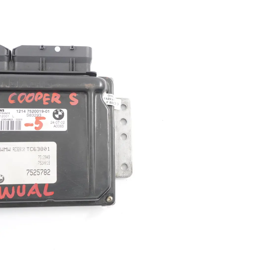 170CV Unidad Control del Motor ECU DME Manual para MINI Cooper S R52 R53 W11 con número de pieza 7520019 MINI Cooper S R52 R53 W11 170CV Unidad Control del Motor ECU DME Manual - SKU 7520019-5 - Número de pieza 7520019