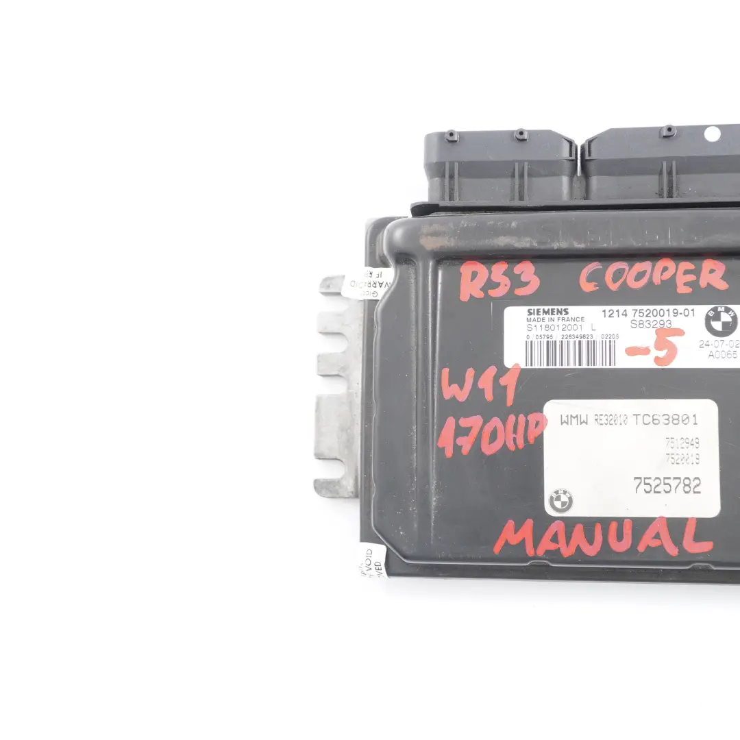 170HP Unità Controllo Motore ECU DME Manuale per MINI Cooper S R52 R53 W11 con numero di parte 7520019 MINI Cooper S R52 R53 W11 170HP Unità Controllo Motore ECU DME Manuale - SKU 7520019-5 - Numero di parte 7520019